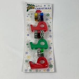 Vtg Christmas Tape Set 3 Mini Dispensers Foil & Patterned Rolls 1990s Taiwan